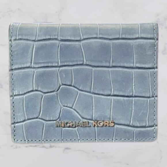 MICHAEL Michael Kors Mercer Crocodile-Embossed-Leather Card Case - Picture 1 of 12